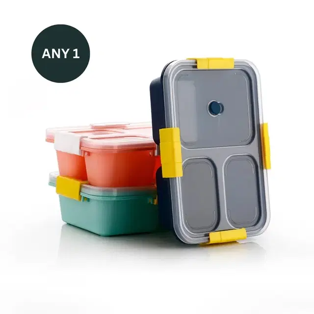 ANJANI Tokyo Lunch Box 3 Compartment Plastic Tiffin Box, Assorted, Pack of 1