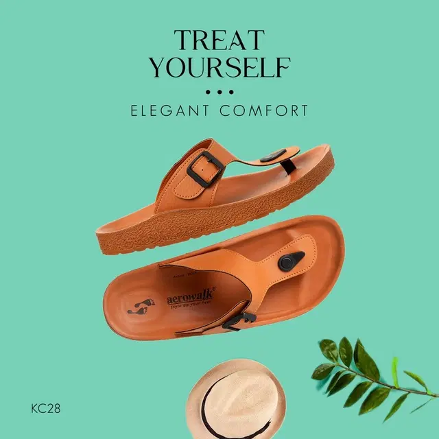 aerowalk Flip Flops for Men (Tan, 6)