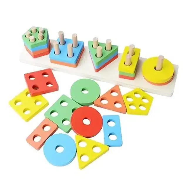Wooden Geometric Blocks Set for Kids, Multicolor, Set of 1