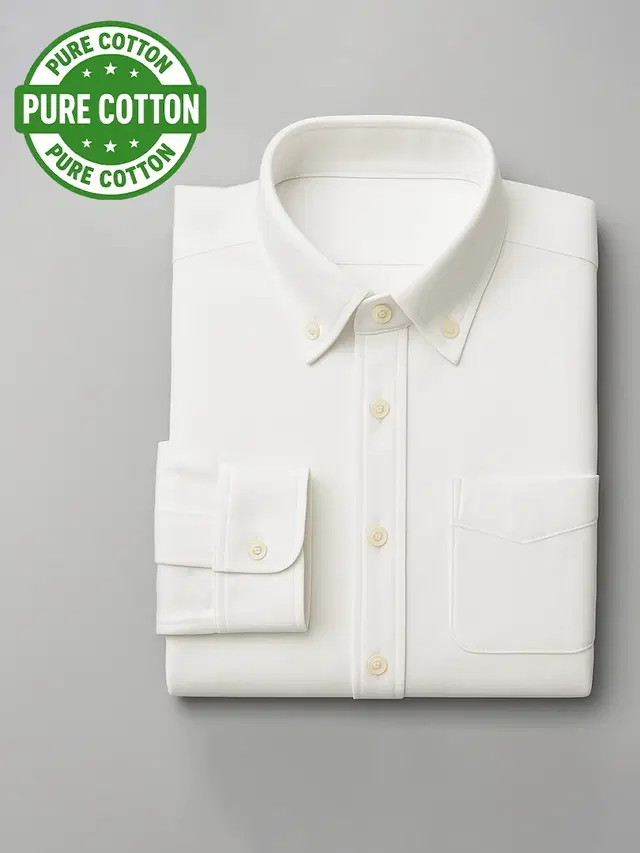 100% Cotton Full Sleeves Solid Shirt for Men, White (L)