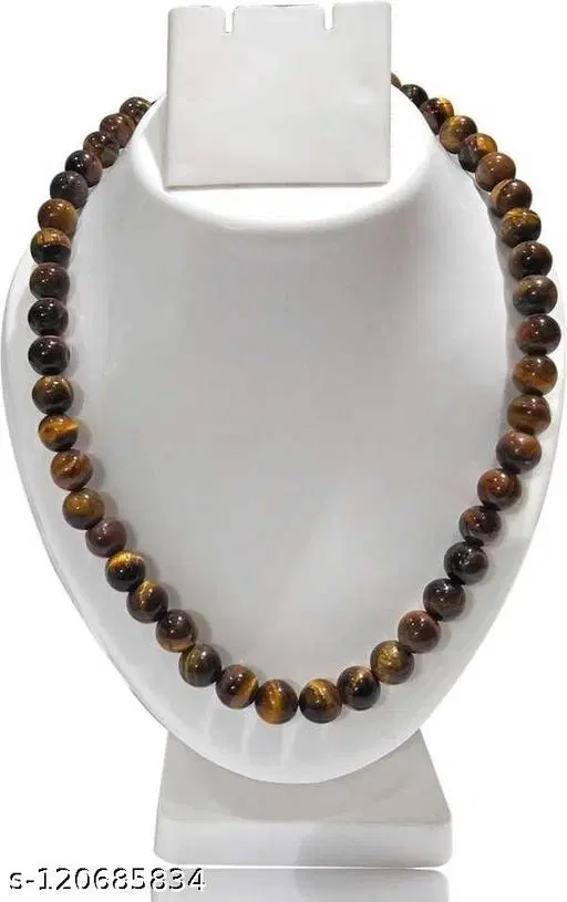 Natural Tiger Eye Mala Knotted Beads Necklace for Men (Brown)