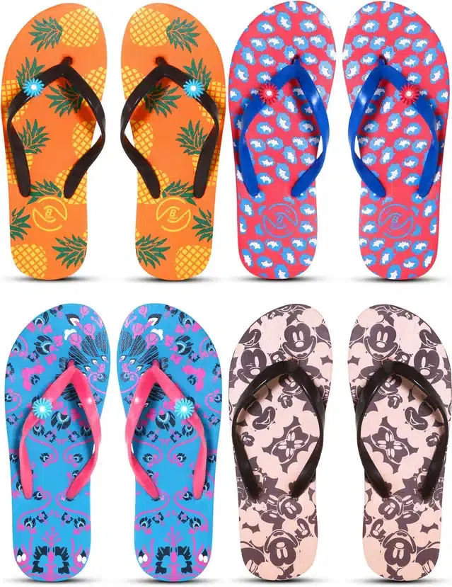 Flip Flops for Women, Pack of 4 (Multicolor, 7)