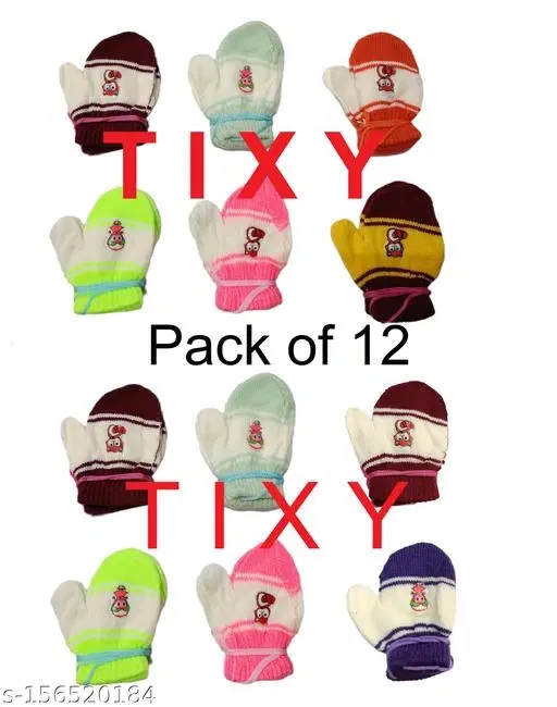 Woolen Gloves for Kids, Set of 12 (Multicolor, 6-9 Months)