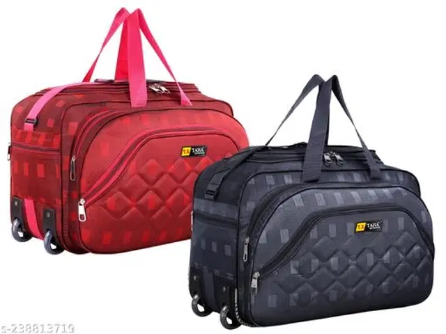 Polyester Duffel Bags, Grey & Red, Pack of 2