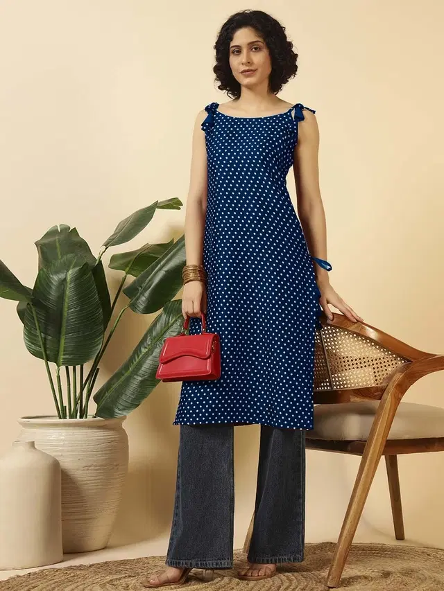 Tie Up Kurti for Women (Navy Blue, XS)