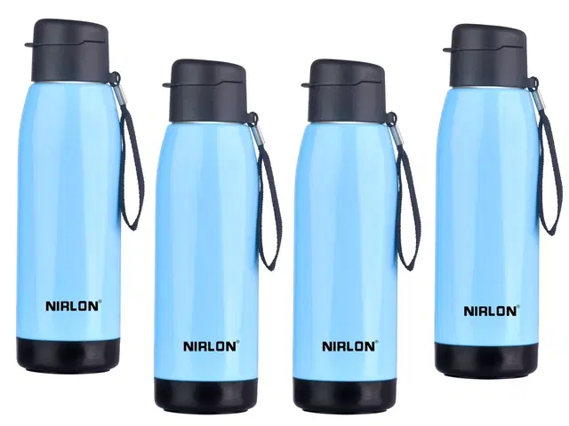 Nirlon Electro Pu Insulated Stainless Steel Inner Side Set Of 4, 750Ml, Break Proof, Leak Proof, Hot & Cold Water Bottle For Home| School | Office | Gym | Hiking | Travel Bottle (Blue)