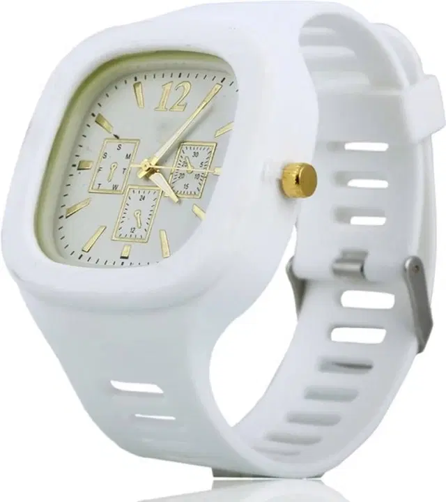 Square Dial Analog Watch for Kids, White