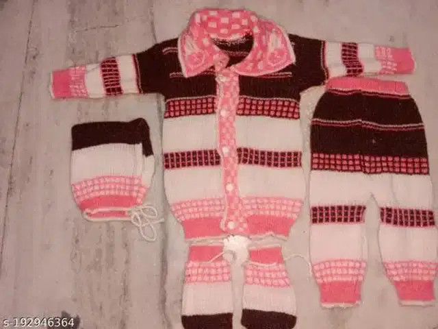 Woolen Sweater & Pant with Socks & Cap for Kids (Multicolor, 6-9 Months)