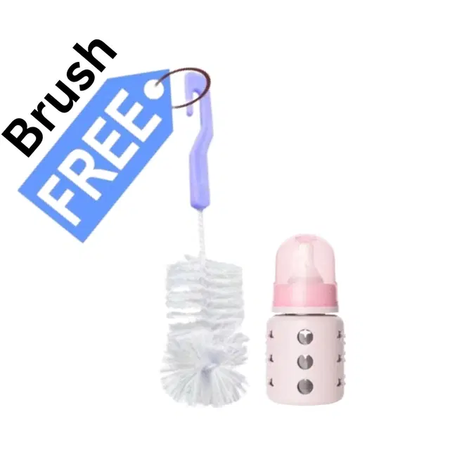 Glass Milk Bottle, 60 ml with Cleaning Brush, Pink, Set of 2