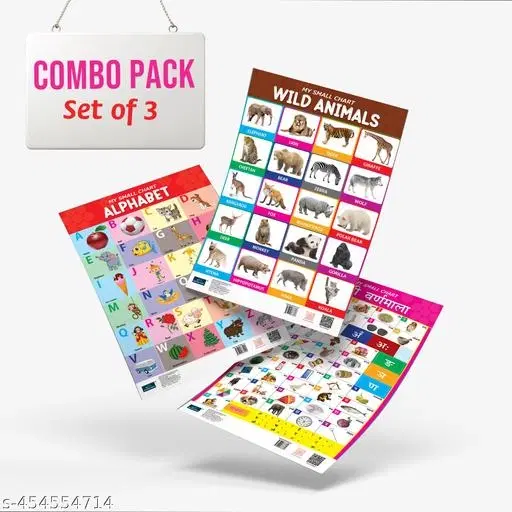 Bookford Publications My small chart Alphabet+Wild Animals & Hindi Varnamala (Set of 3)