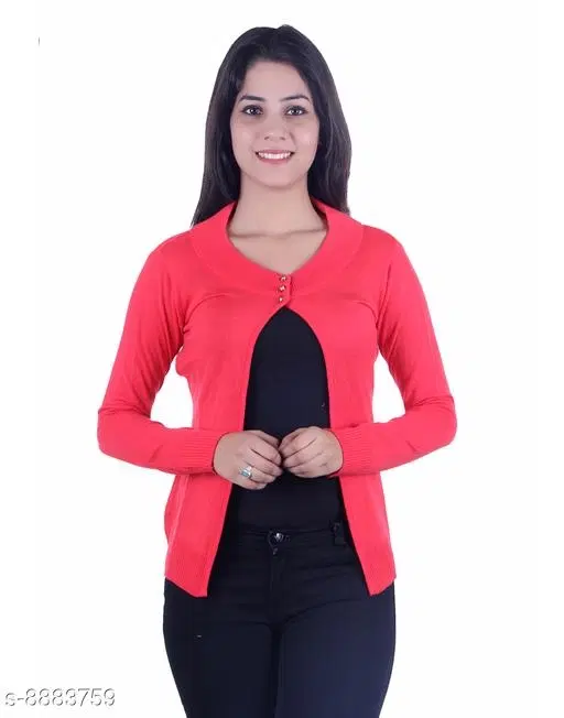 Acrylic Solid Sweater for Women (Pink, L)