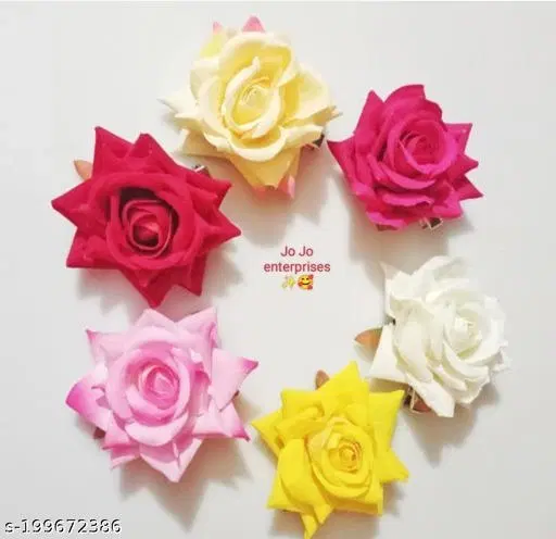 Artificial Flowers Hair Clips for Women, Pack of 6 (Multicolor)