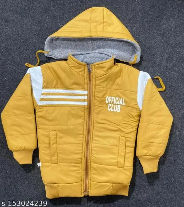 Polyester Jacket for Boys (Mustard & White, 0-3 Months)
