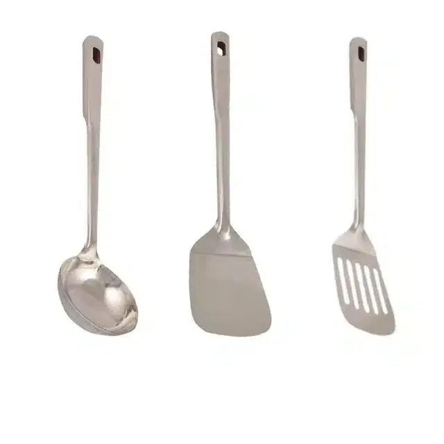 Combo of Stainless Steel Cooking & Serving Spoon Set, Pack of 3, Silver