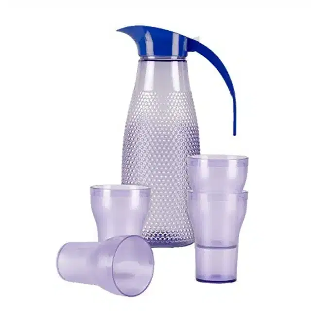 Plastic Jug with 4 Glass, Blue, 1250 ml, Set of 5