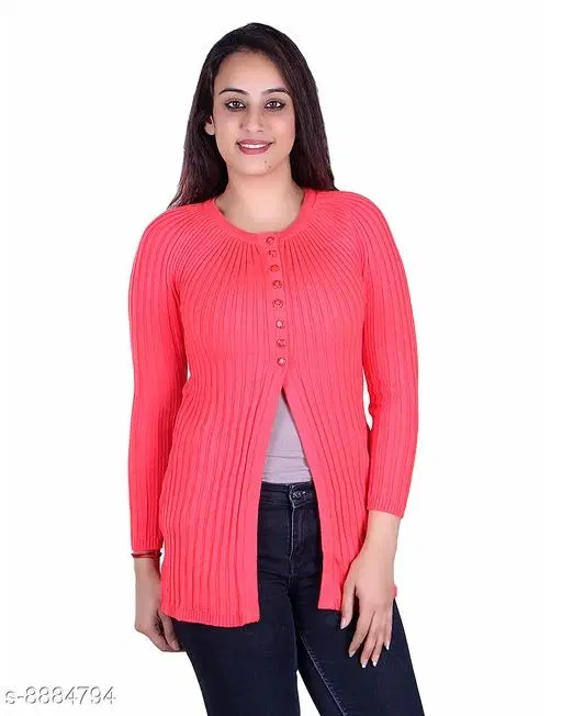 Acrylic Solid Sweater for Women (Pink, M)