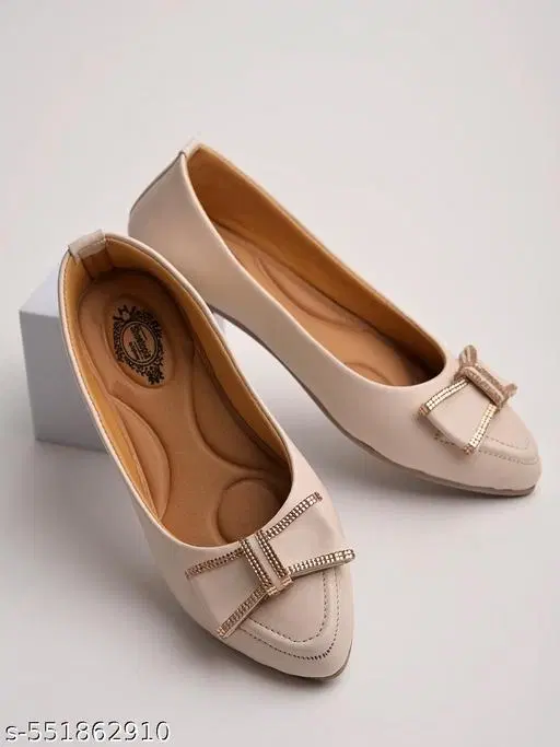 Solid Synthetic Ballerinas (Cream, 9-9.5 Years)