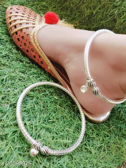 Anklet Silver Free Size Anklets & Toe Rings for Women, Pack of 2