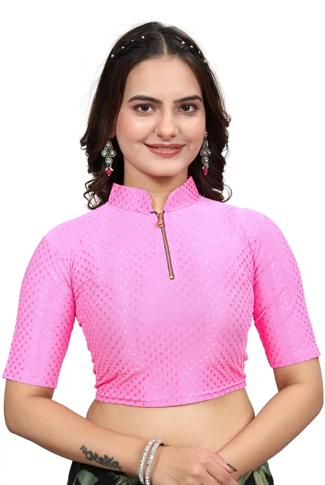 Cotton Lycra Solid Stitched Blouse for Women (Baby Pink, 30)