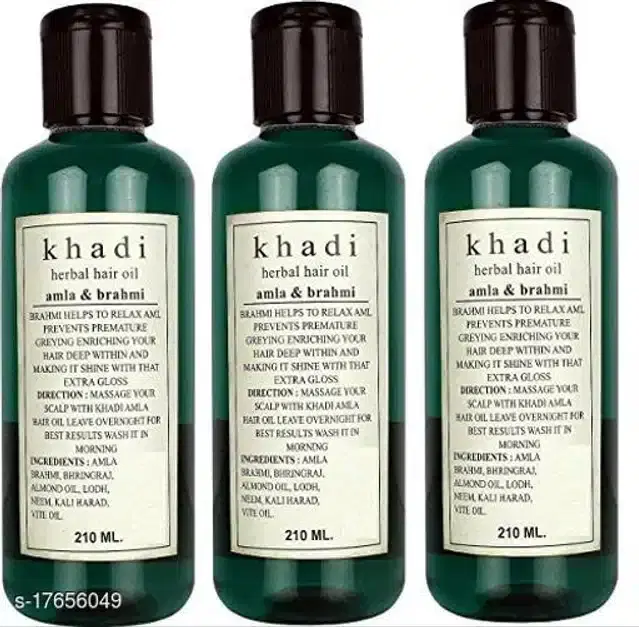 Khadi Herbal Amla and Brahmi Hair Oil, 210 ml, Pack of 3