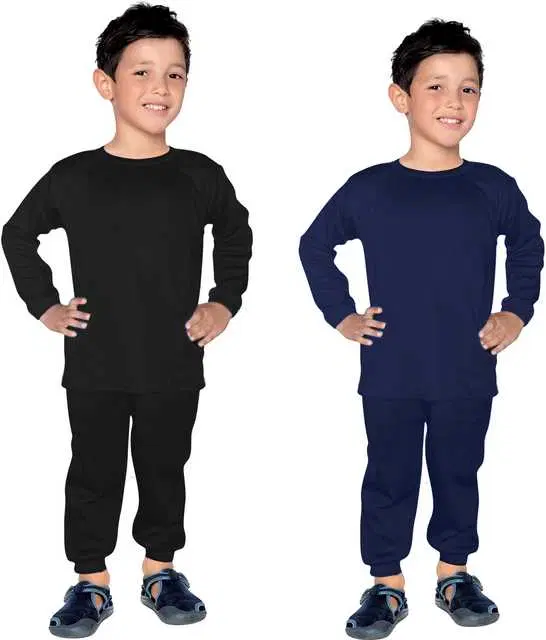 Solid Kids Boy's Thermal Top, Pack of 2 (Black & Blue, 0-3 Months) (FE-11)