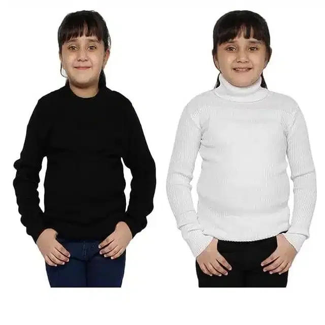 Full Sleeves Solid Sweater for Girls, Pack of 2 (Black & White, 0-3 Months)