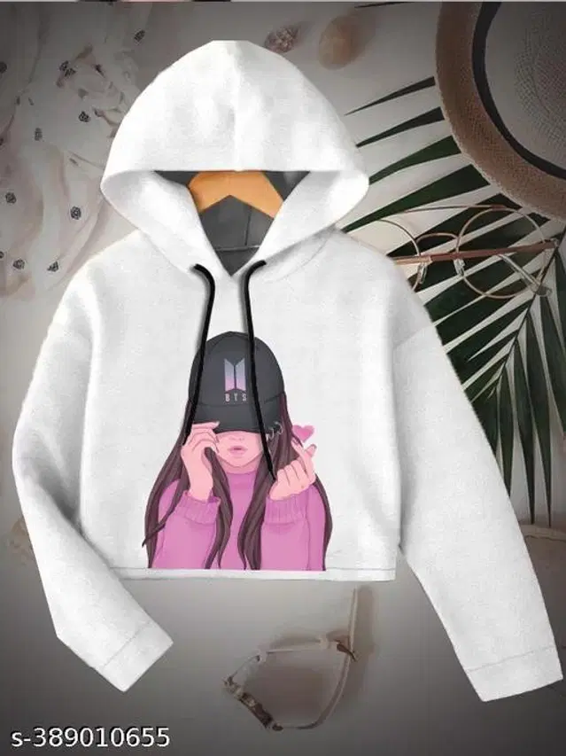 Cotton Blend Hoodie for Girls (White, 9-10 Years)