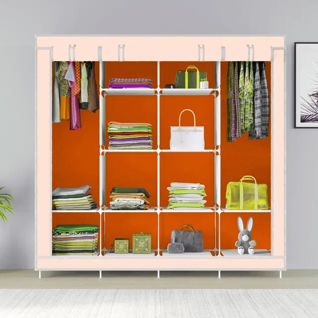 Plastic Printed Collapsible Wardrobe, Orange