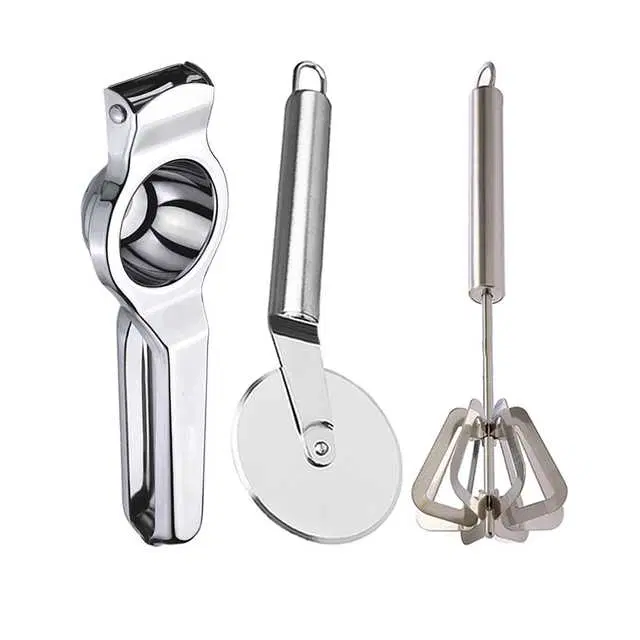 Oc9 Stainless Steel Lemon Squeezer & Pizza Cutter & Hand Blender Kitchen Tool Set, O-80