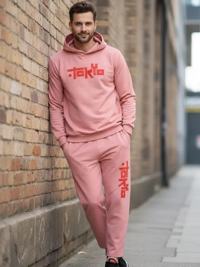 Fleece Tracksuit For Men, Peach (XL)
