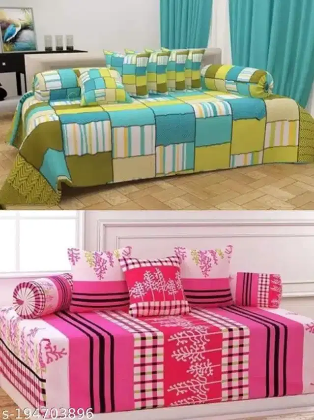 Polycotton Diwan Cover Set, Multicolor, Combo of 2