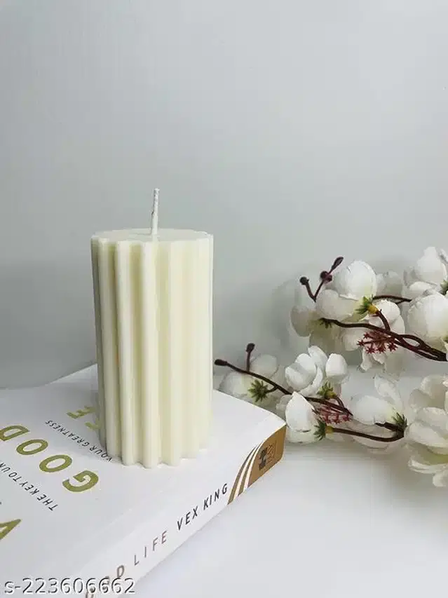 Round Pillar Shaped Candle, Cream