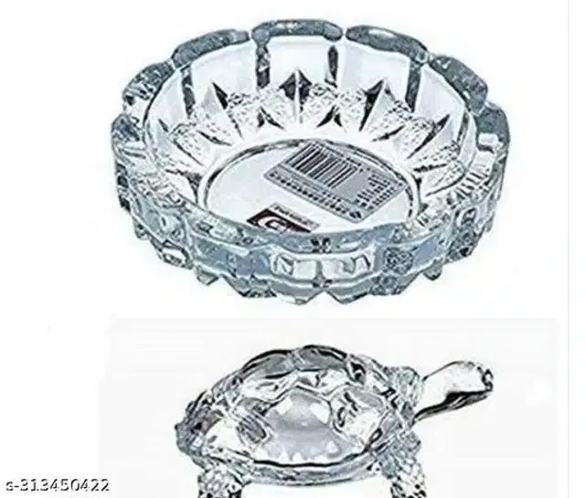 Crystal Tortoise with Plate, Transparent, Set of 1