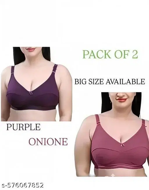 Hosiery Solid Bras for Women, Pink & Purple, Pack of 2 (40B)