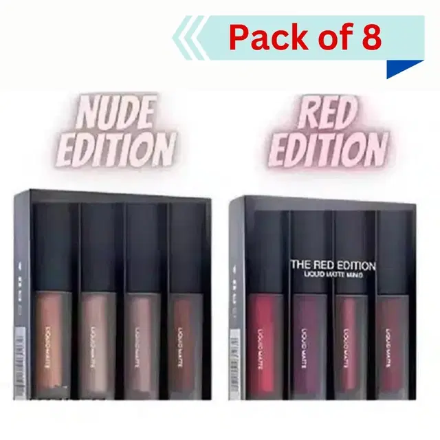 Liquid Matte Lipsticks, Multicolor, Pack of 8