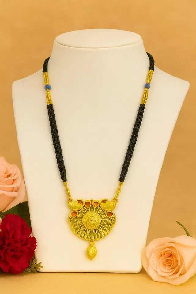 Traditional Maharashtrian Gold-Plated Mangalsutra with Peacock Pendant (Pack of 2 )