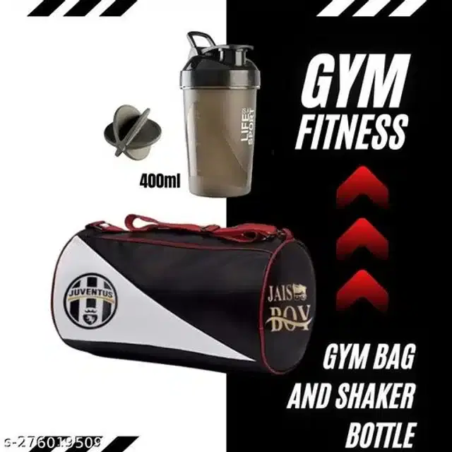 Combo of Gym Bag with Shaker Bottle, 400 ml, Multicolor, Set of 2