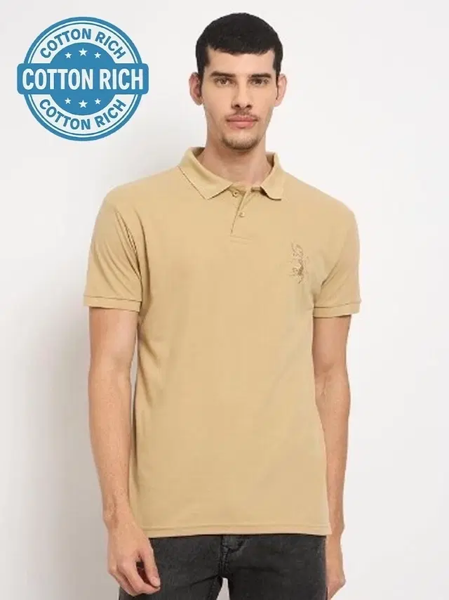 Solid Polo T-Shirt for Men, Beige (S)