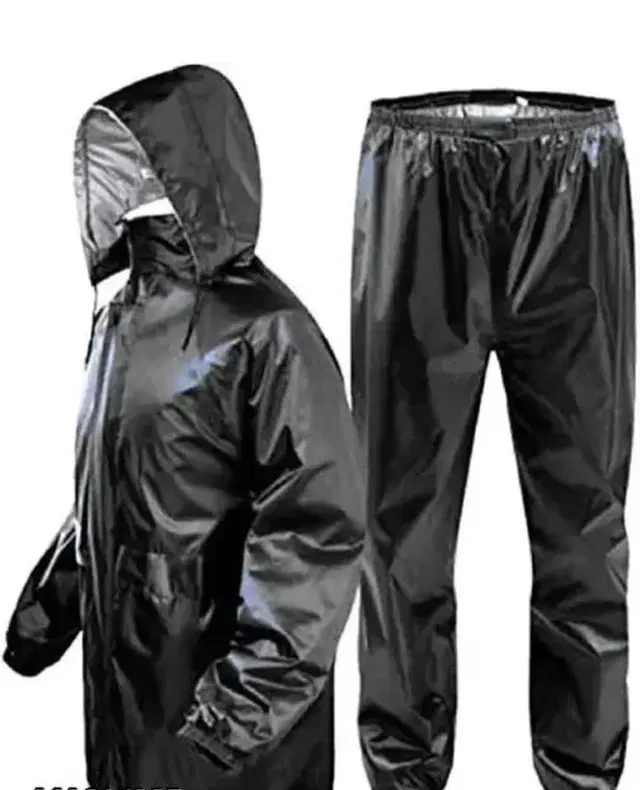 Polyester Solid Rainsuit for Men, Black, M