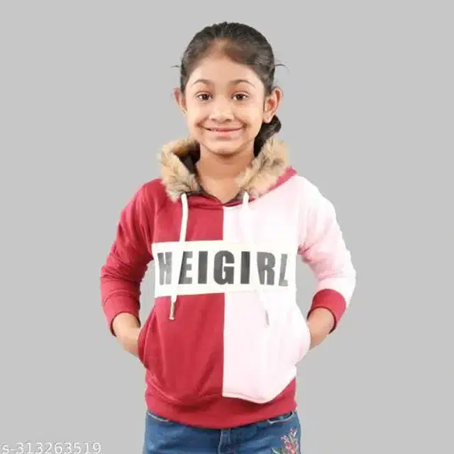 Full Sleeves Hoodies for Girls (Maroon & Pink, 3-4 Years)