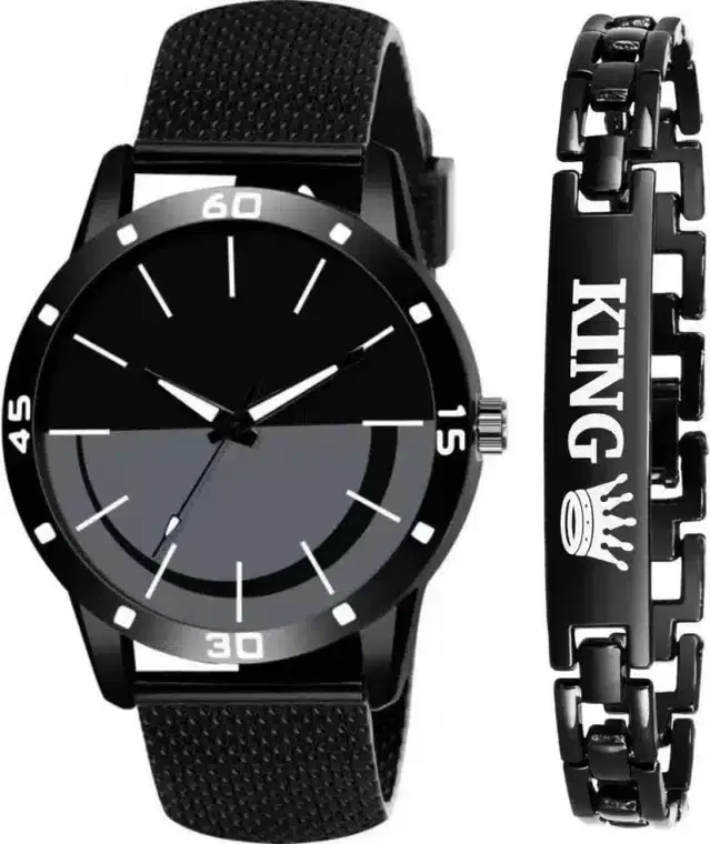 Analog Watch with Bracelet for Men, Set of 2 (Black)