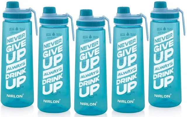 Nirlon Clear Sip Motivational Fitness Sport Water Bottle 800Ml Set Of 5 & Time Maker, Leak-Proof, Bpa-Free, Toxin Free Plastic Drink Bottle Design For Unisex At Gym, School, Office ( Blue )