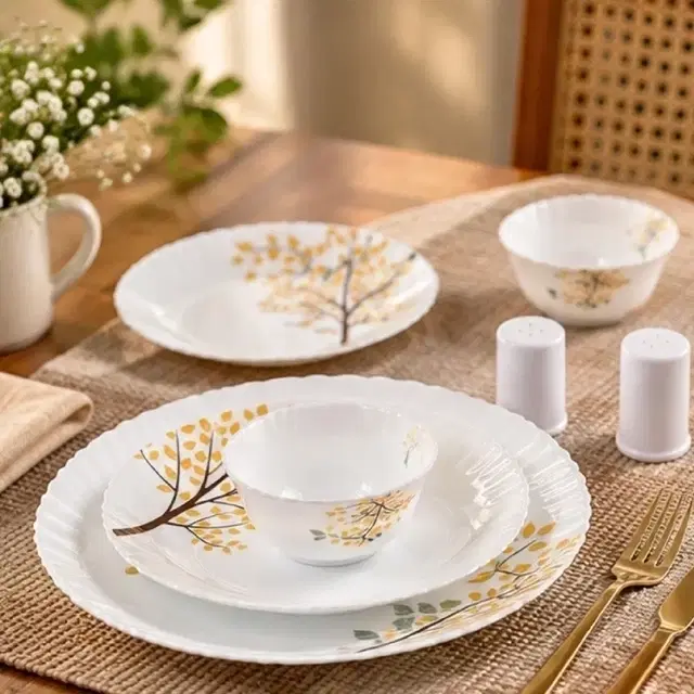 Cello Dazzle Tree Of Life Dinner Set 20 Pc | Set Of 20 | Microwave & Dishwasher Safe | Chip-Resistant Opalware | Lightweight & Bone-Ash Free