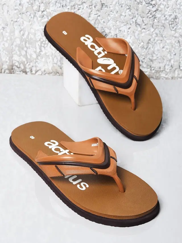 action Casual Flip Flops for Men (Tan, 6)