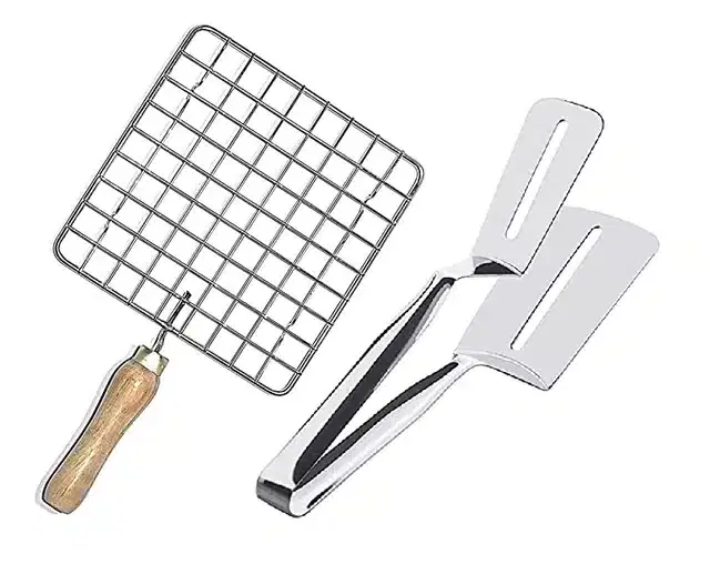 Stainless Steel Roast Jali with Tong, Set of 2, Silver