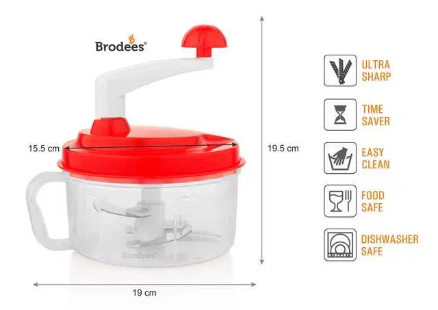 Brodees Stainless Steel Blades Vegetables & Fruits Chopper, Red,1000 ml, RI-10
