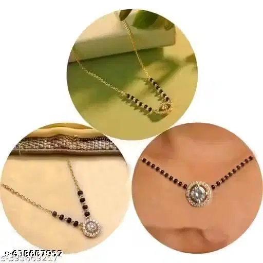 Single Strand Mangalsutra for Women, Pack of 3 (Gold, 18 inch)