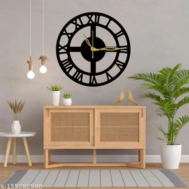 Wooden Wall Clock for Home, Black
