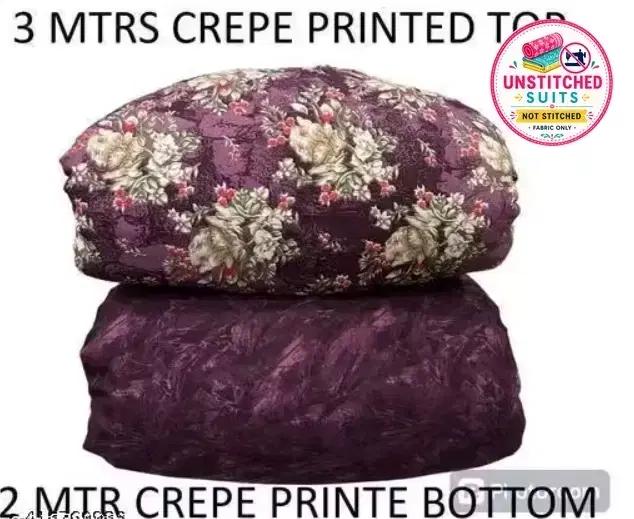 Floral Print Crepe Unstitched Suits Fabric for Women, Wine