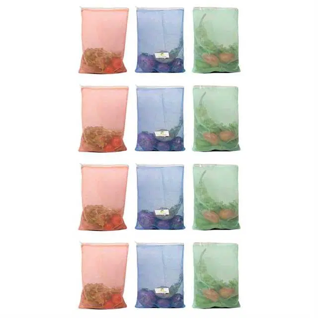 Reusable Double Layer Mesh Fridge Refrigerator Bags, Multicolor 9 X 13 Inches, Pack Of 12, S-23